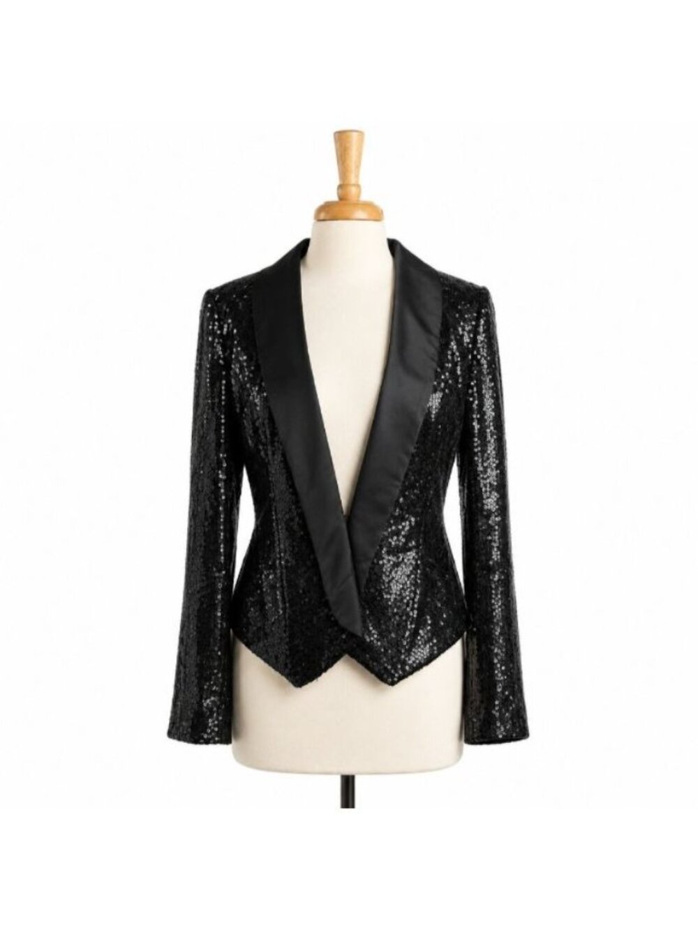White House Black Market Sequin Blazer Womens M Black Satin Tuxedo NWT